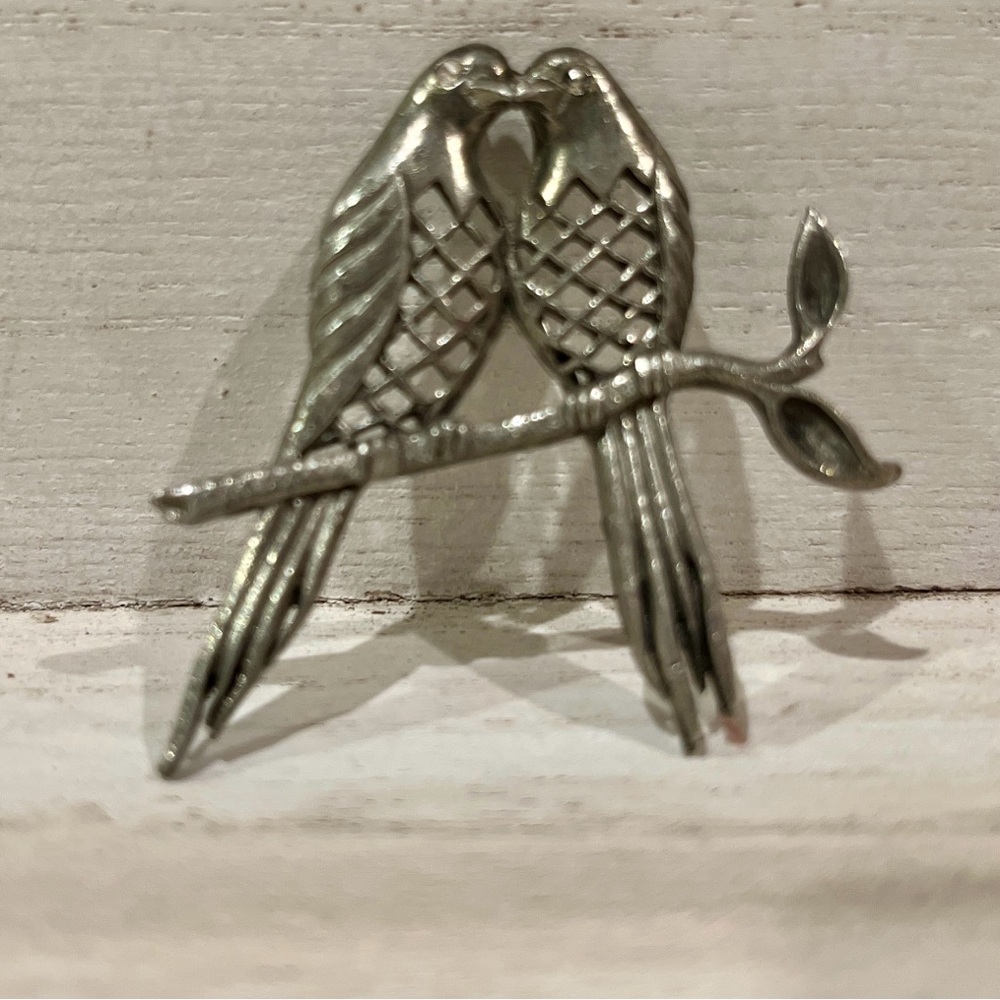 Lovebirds Silver tone Bird Brooch